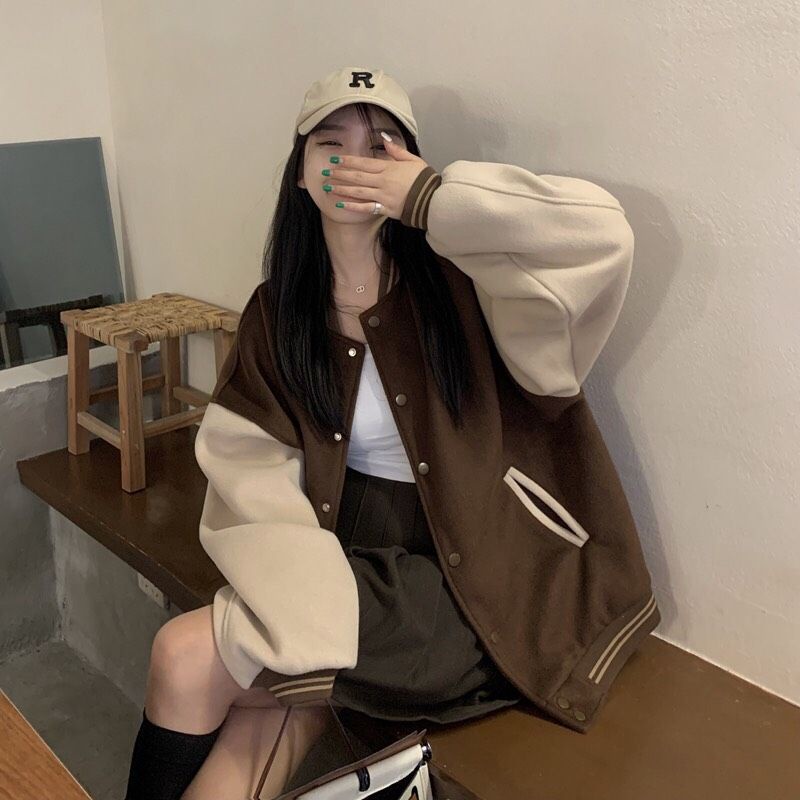 Áo Khoác Bomber Dạ Trần Phao Trơn Phối Tay Dáng Rộng Unisex Cho Cả Nam Nữ Chữ