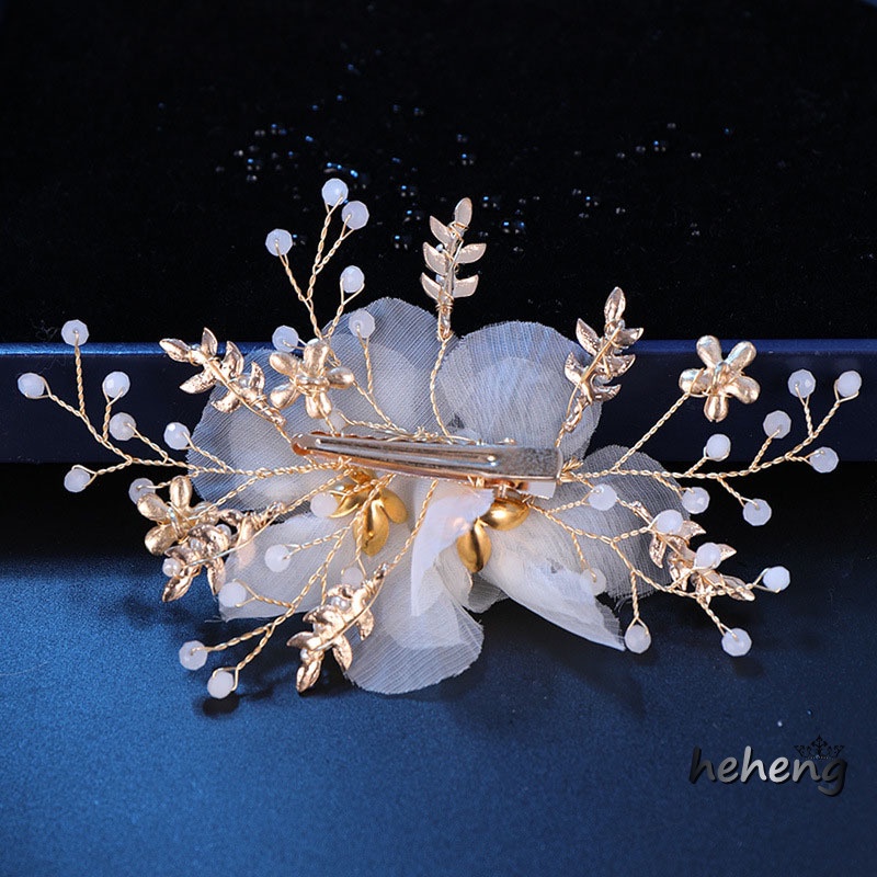 Trâm Cài Tóc Hoa Trắng Đính Đá Pha Lê Cho Cô Dâu