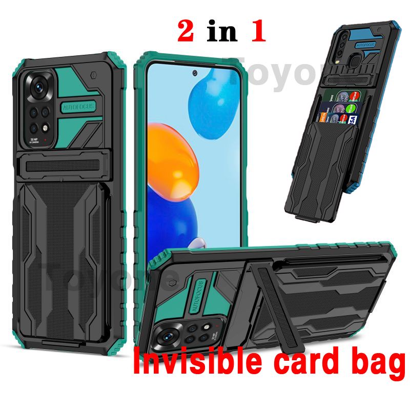 Ốp Điện Thoại Kiểu Áo Giáp Có Ngăn Thẻ Gắn Giá Đỡ Bảo Vệ Cho Redmi note 11 11S