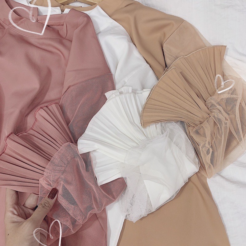 ÁO KIỂU 3 MÀU PHỐI LƯỚI TAY XOÈ