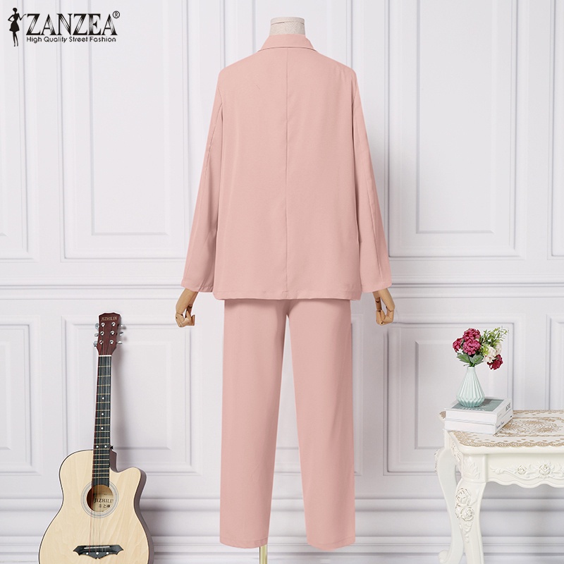 Bộ trang phục ZANZEA áo blazer và quần dài ôm dáng màu trơn đơn giản phong cách Hàn Quốc cho nữ