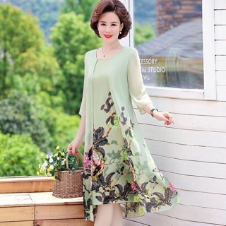 Đầm voan nữ trung niên cao cấp họa tiết sang trọng kiểu dáng quý phái NP946