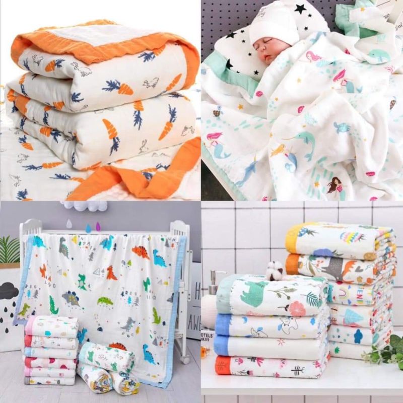 Khăn Tắm - Chăn Xô Sợi Tre Cao Cấp Bo Viền 4 Lớp Xuất Nhật 110x120cm