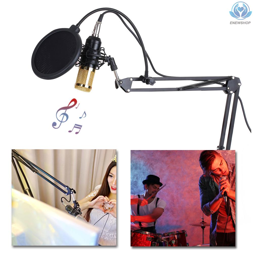 【enew】BM800 Condenser Microphone Lit Pro Audio Studio Recording & Brocasting Adjustable Mic Suspension Scissor Arm Pop Filter