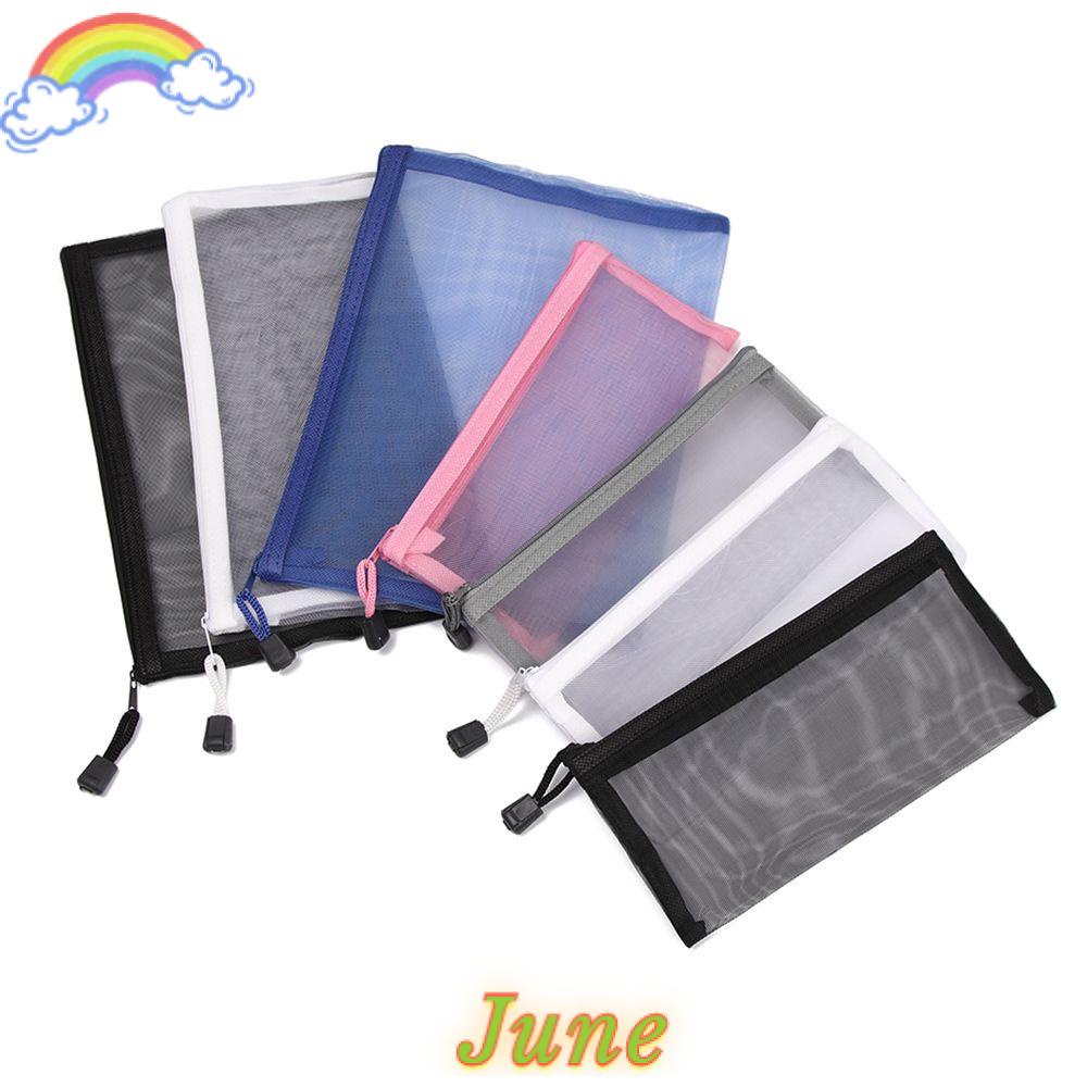 Túi lưới nylon màu trơn đựng bút / mỹ phẩm tiện dụng thời trang