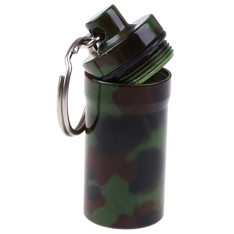 [funnyhouse]Camouflage Aluminium Tablet Pill Box Capsule Case Container Key Ring Keychain thro