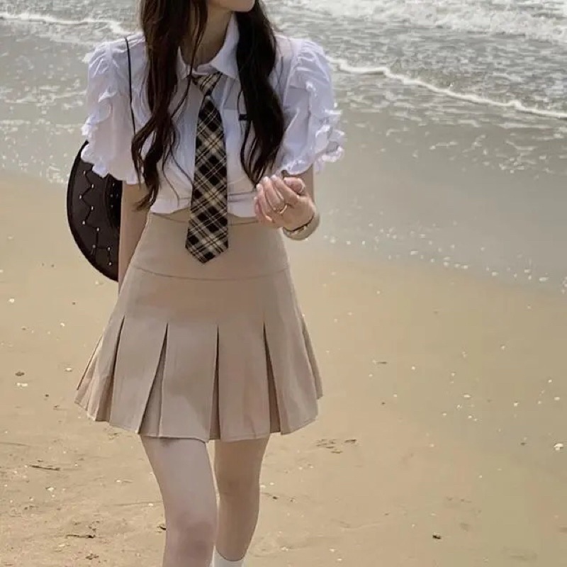 Chân Váy Chữ A Xếp Ly Màu Be Hàng Quảng Châu Siêu Đẹp (Ảnh thật ở cuối) | BigBuy360 - bigbuy360.vn