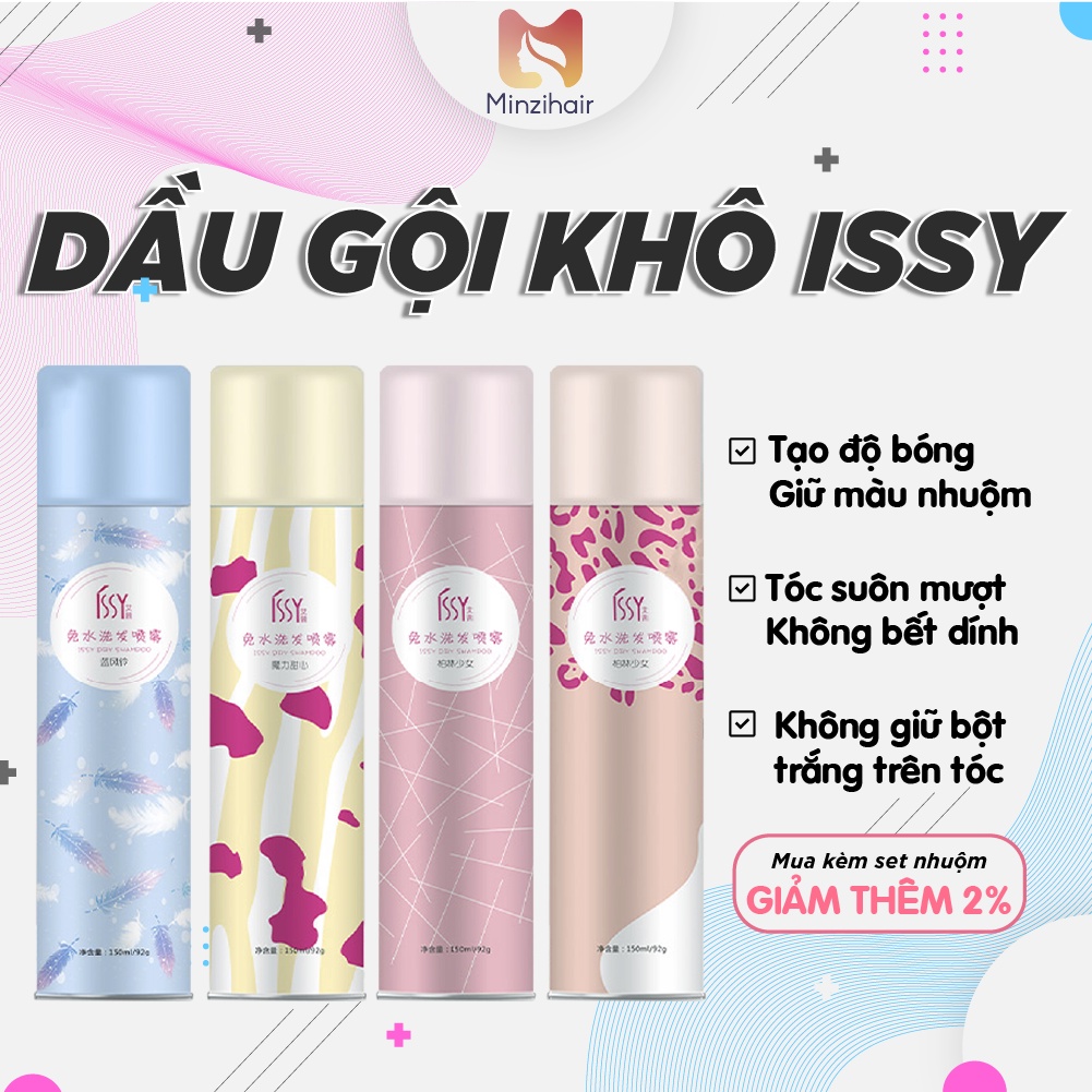 Dầu gội khô 150ml dạng xịt, ISSY gội đầu khô an toàn không bết dính dùng cho nam và nữ | MINZIHAIR HN