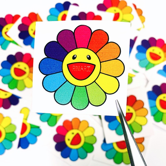 Sticker Happy Flower dán trang trí laptop, điện thoại, vali, xe máy, mũ bato hiểm