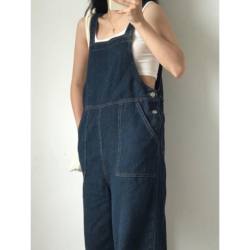 Quần Yếm Denim Ống Rộng Phong Cách Hàn Quốc Trẻ Trung Dành Cho Nữ