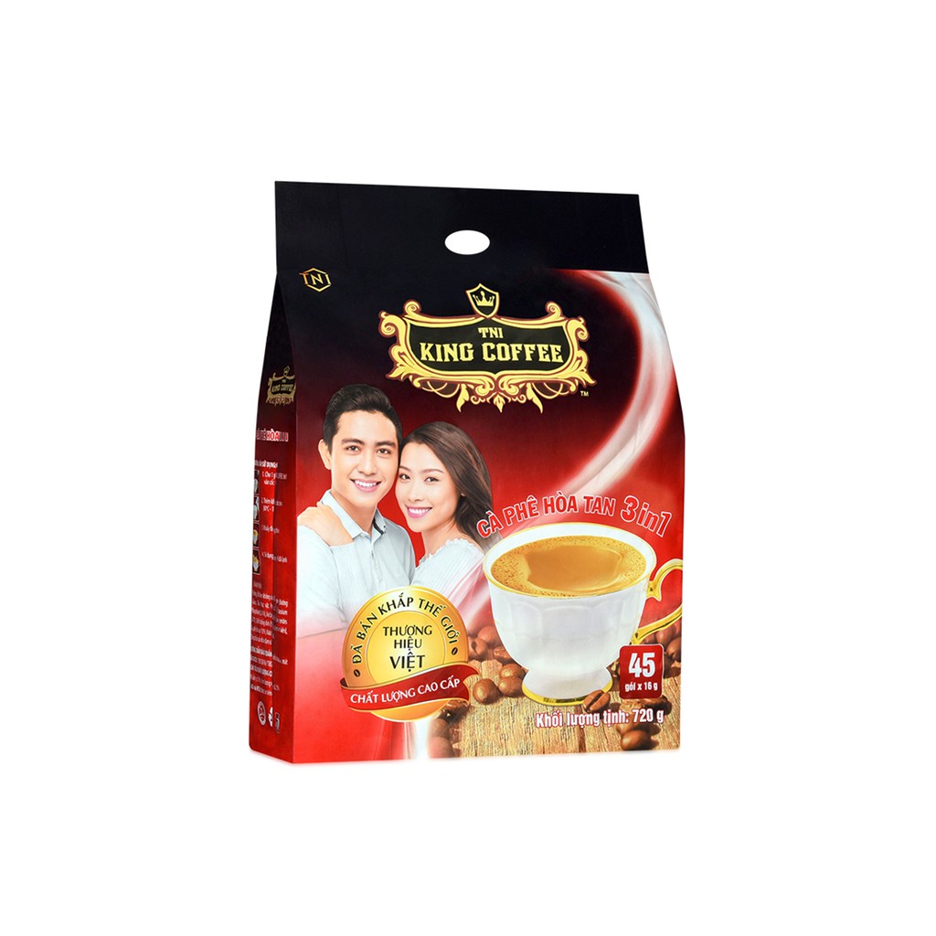 Cà Phê Hòa Tan 3IN1 KING COFFEE - Túi 45 gói x 16g - Từ hạt café Arabica và Robusta