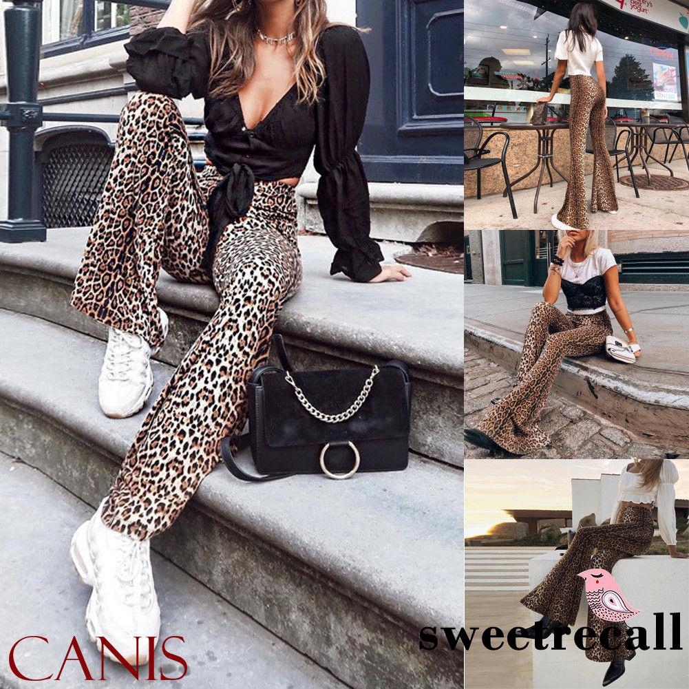 Quần dài ống loe cạp cao họa tiết da báo sành điệu thời trang cho nữ | BigBuy360 - bigbuy360.vn