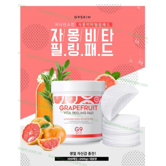 Bông Tẩy Tế Bào Chết Chứa Chiết Xuất Từ Bưởi G9SKIN Grapefruit Vita Peeling Pad [HCM]