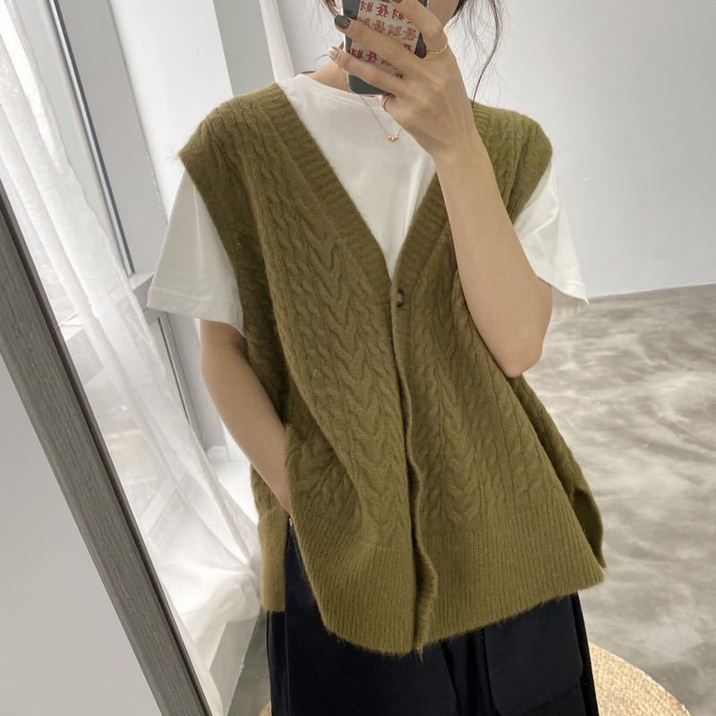 Áo Khoác Cardigan Dệt Kim Sát Nách Dáng Rộng Cổ Chữ v Thời Trang Xuân Thu Phong Cách Hàn Quốc Cho Nữ