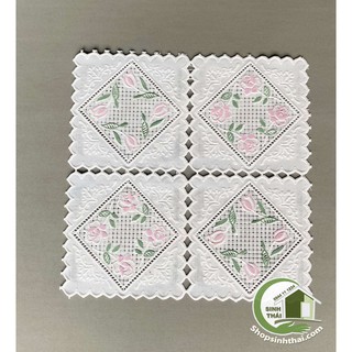 Tấm lót bình hoa hình vuông MÀU TRẮNG 20cm x 20cm - lót bình trà, lót ly, lót trang trí chén dĩa, bằng nhựa, ren hoa nổi
