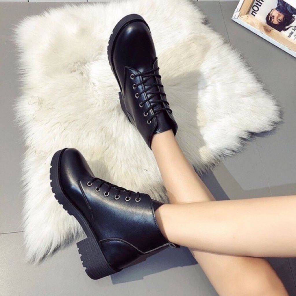 FREE SHIP - Bốt Nữ / Giày Boots Nữ Da Mềm Buộc Dây Cổ Ngắn Hàng Loại Đẹp - Ảnh Chụp Thật