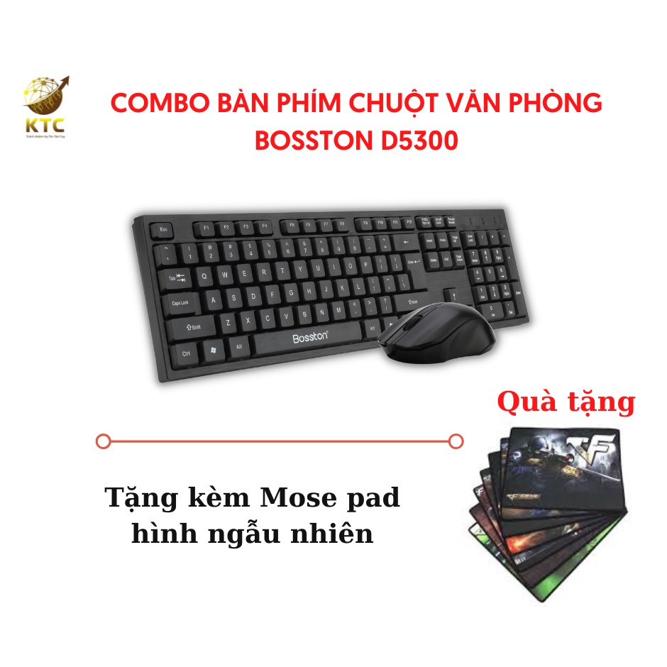 Combo bàn phím chuột Bosston D5300 (tặng kèm tấm lót chuột) dùng cho văn phòng