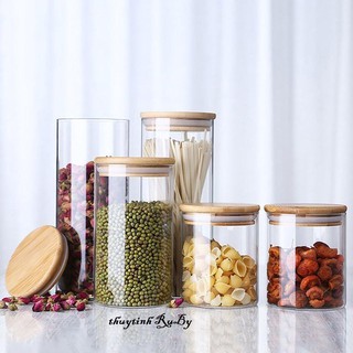 COMBO 2 HŨ THỦY TINH NẮP GỖ 1040ML (HŨ LÙN) - LỌ THỦY TINH NẮP GỖ, ỐNG THỦY TINH