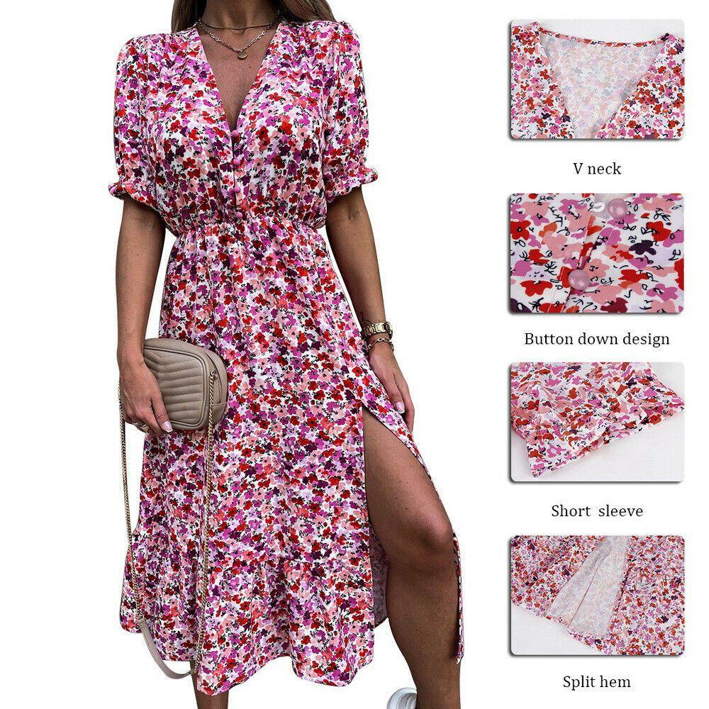 Đầm Tay Ngắn Cổ Chữ V Thời Trang Mùa Hè Cho Nữ