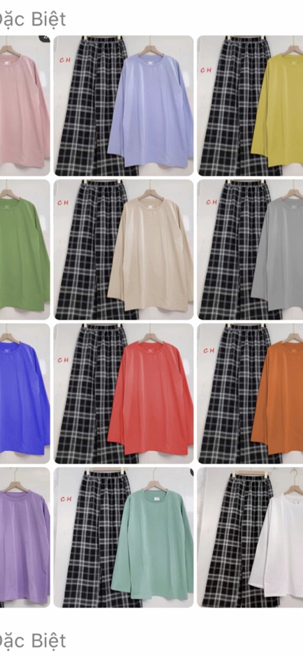 Sét áo xuông da cá quần kẻ đen C.OH866