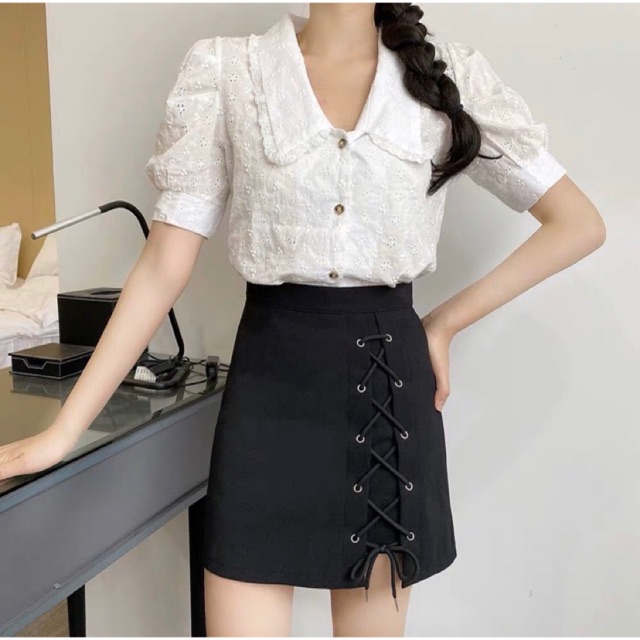 Chân váy đan dây 1 bên chất kaki | BigBuy360 - bigbuy360.vn