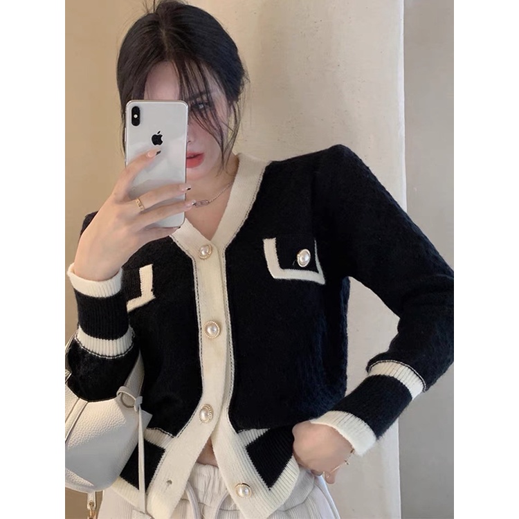 Áo cardigan len mắt lưới Forgirl phối cúc có viền