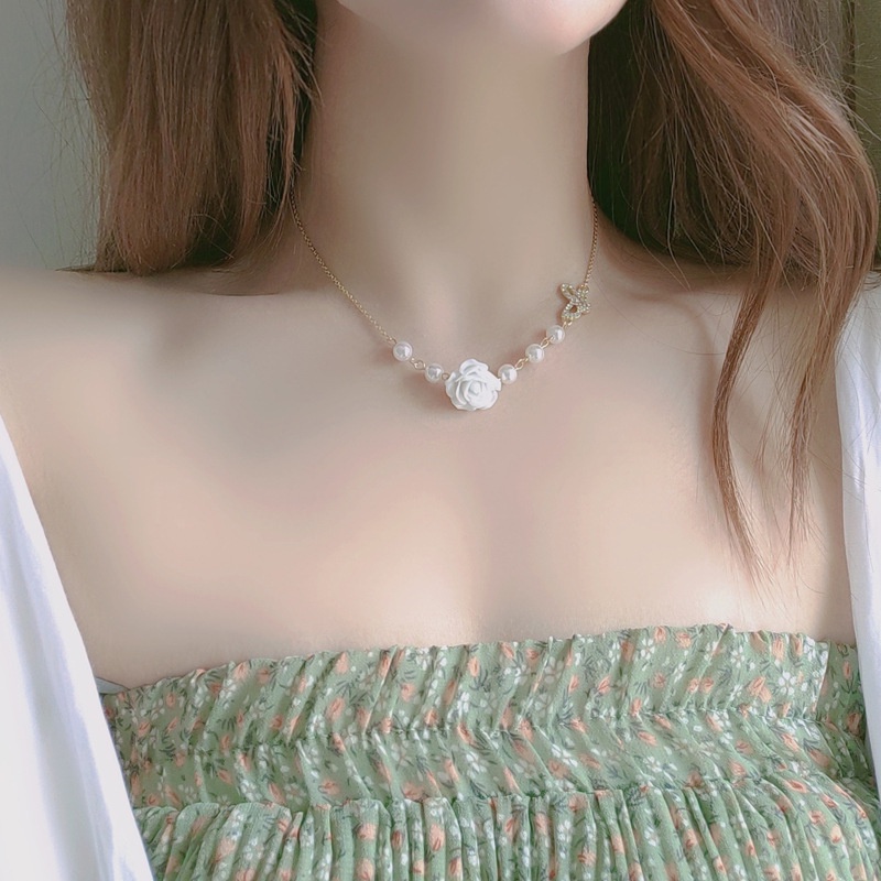 Vòng cổ Mặt Hình Nơ Đính Hoa Hồng Thời Trang Nhẹ Nhàng