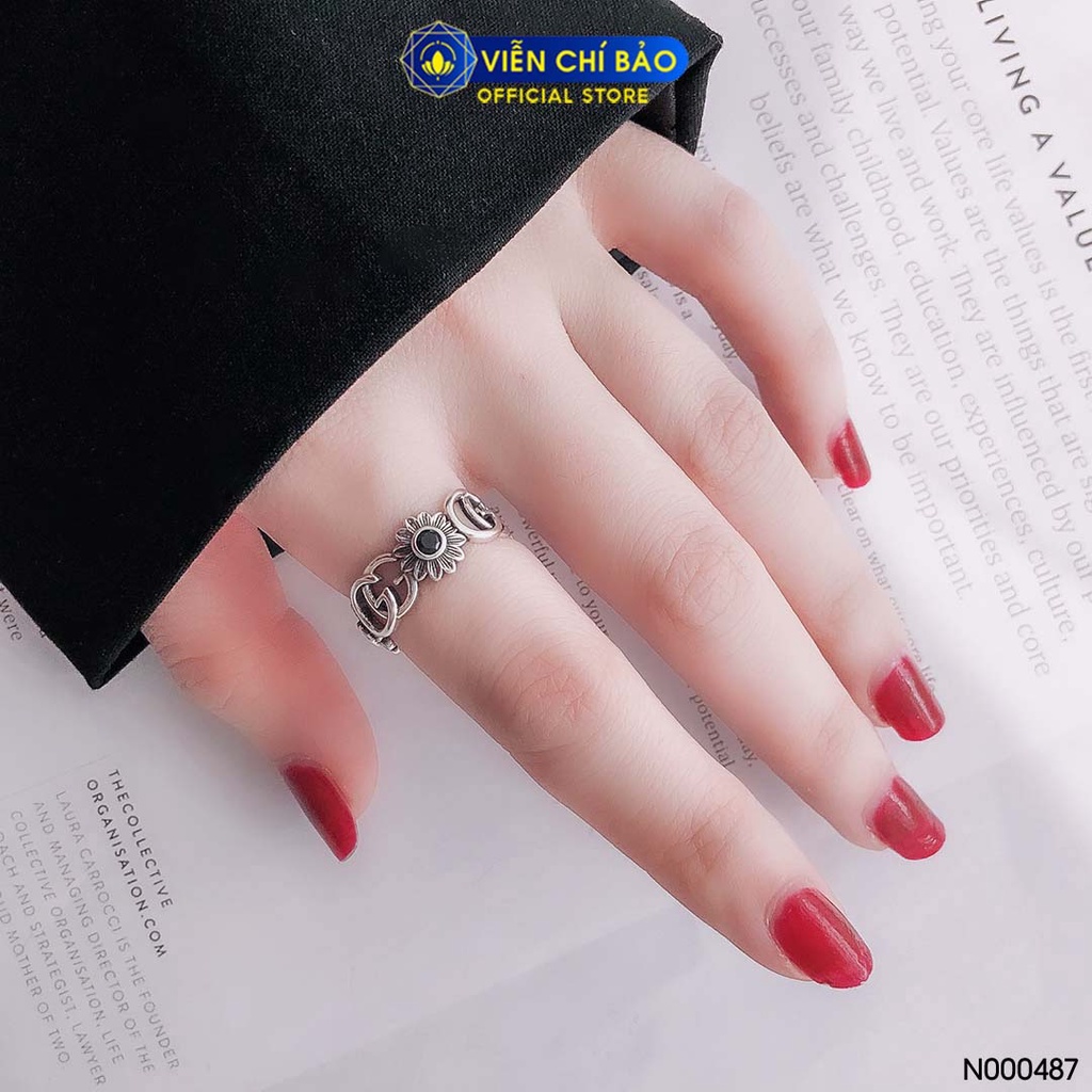 Nhẫn bạc nữ Hoa Cúc đen chất liệu bạc Thái 925 thời trang phụ kiện trang sức nữ thương hiệu Viễn Chí Bảo N000487