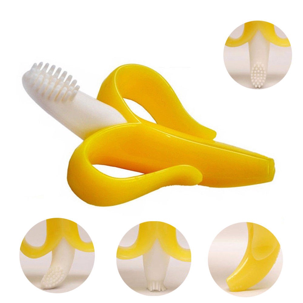 Bàn chải đánh răng bằng silicon thiết kế hình quả chuối ngộ nghĩnh dễ thương cho bé