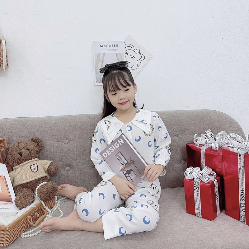 Pijama lụa cao cấp từ 20-35kg❤️ Bộ quần áo bé gái chất lụa Mango cao cấp thiết kế cổ nhọn 2 lớp siêu xinh