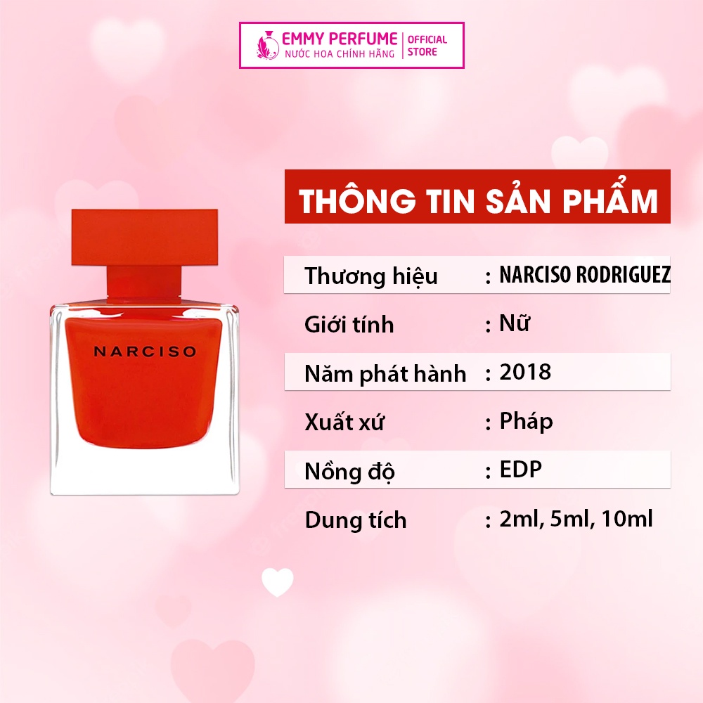 Nước hoa nữ hương phấn Narciso Rouge EDP Narcoso Đỏ lùn - EmmyPer