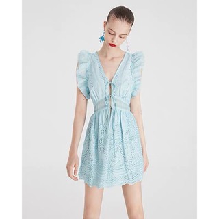 Đầm xanh dây rút tay cánh tiên