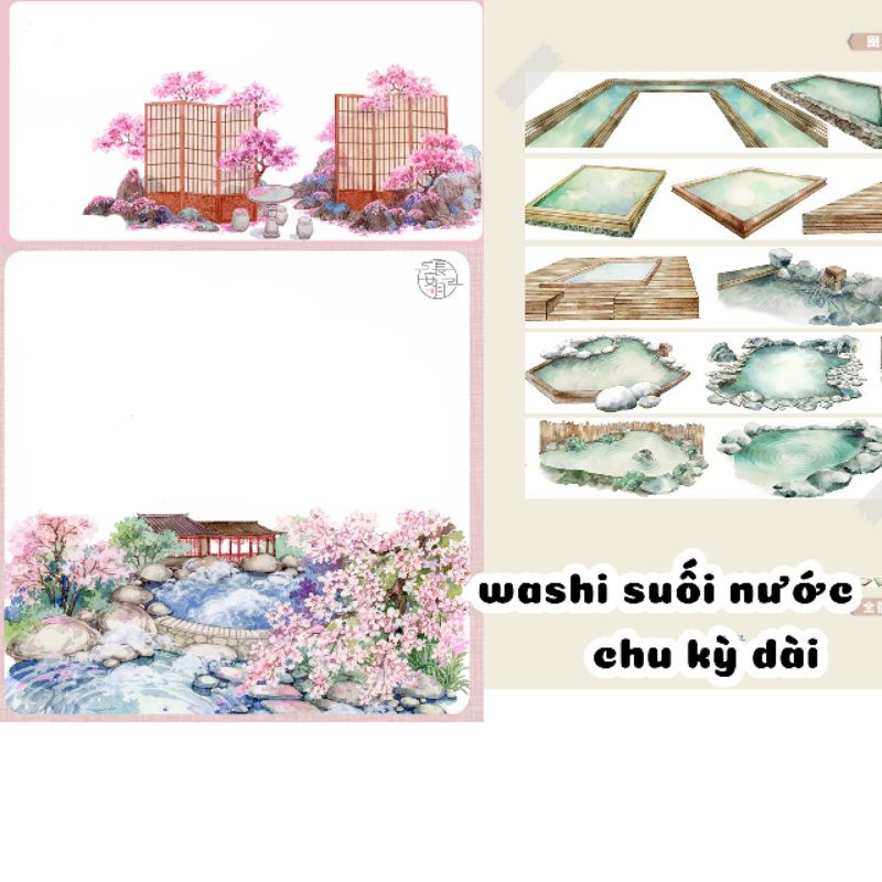 Hình Dán Chu Kỳ Washi Khung Cảnh Suối Nước