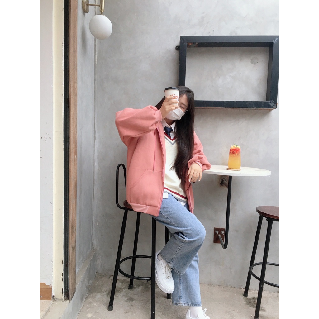 Áo khoác hoodie zip Áo khoác nam nữ, áo hoodie khoá kéo nỉ bông form rộng, tay phồng cho nam nữ | BigBuy360 - bigbuy360.vn