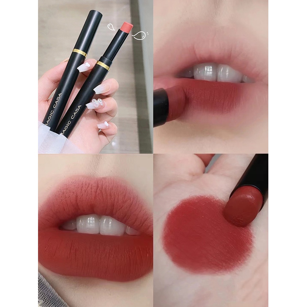 MA THUẬT CASA Đen Ống Son Môi Mist Matte Không dính Cup Son Môi 6-Màu Sắc Mỏng Ống Son Môi Giao hàng Nhanh Chóng