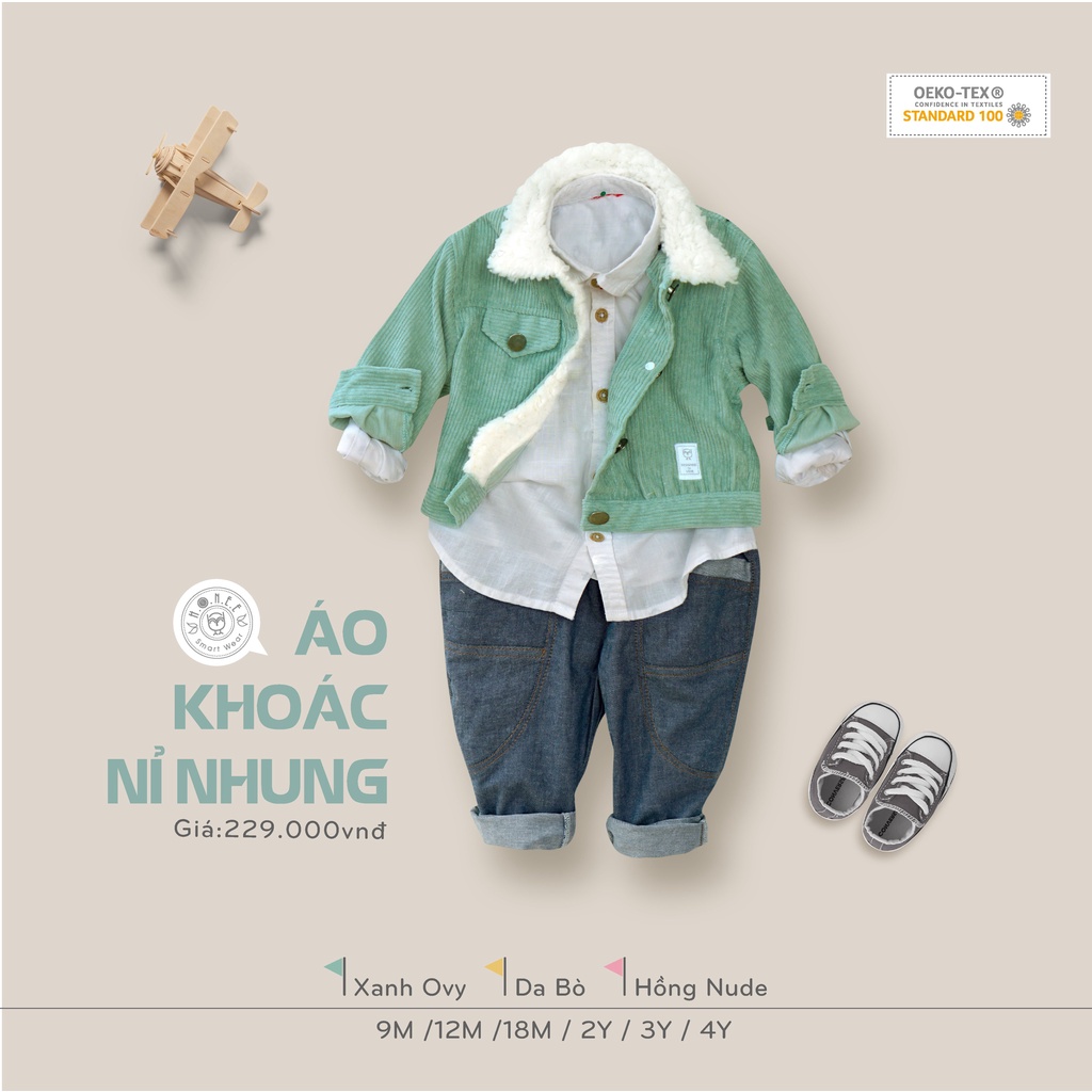 [HRNEE SALE] Áo khoác nỉ nhung cổ lông bé trai bé gái