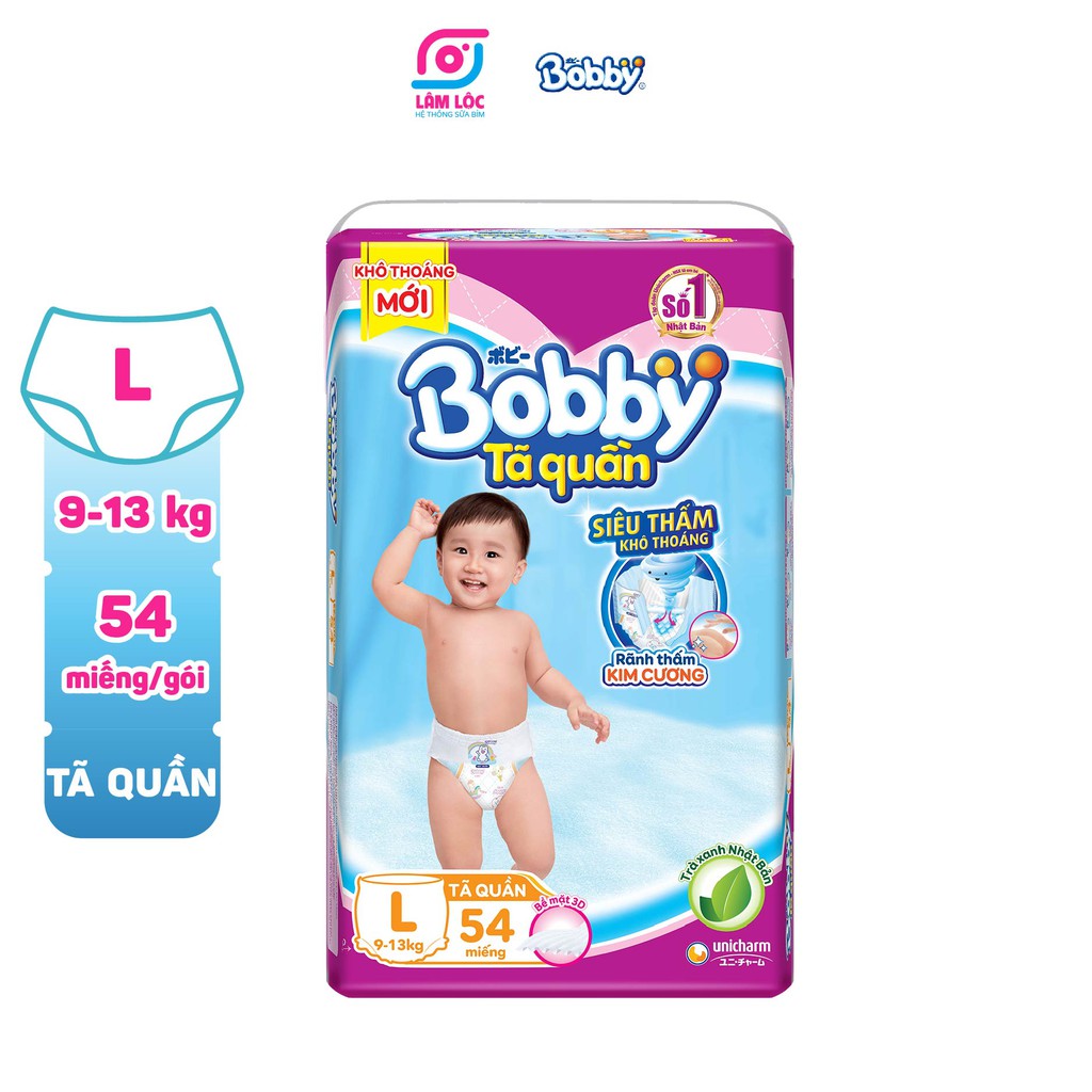 Bỉm quần Bobby, tã quần Bobby size S44, M42, M60, L36, L54, XL32, XL48 (2 bịch tặng 1 khăn ướt, 3 bịch tặng 2 khăn ướt)