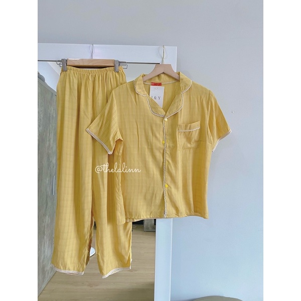 [ ẢNH THẬT ] Set pijama cổ bẻ tay ngắn quần dài chất đũi mát