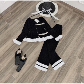 set bộ thun gân viền bèo phối ren