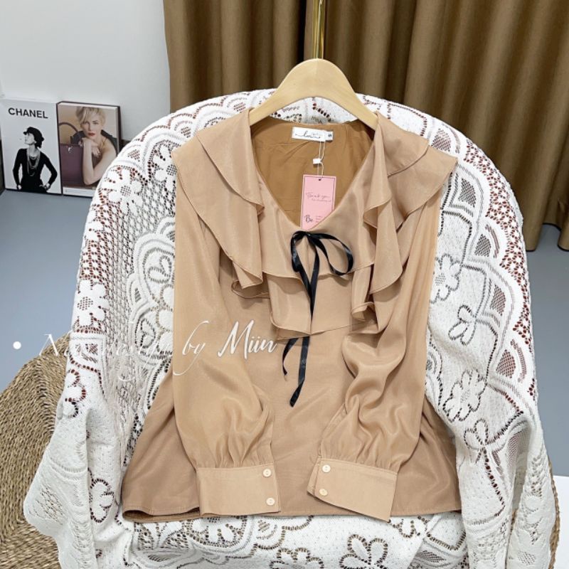 Áo cổ bèo 2 tầng nơ ruy băng | BigBuy360 - bigbuy360.vn