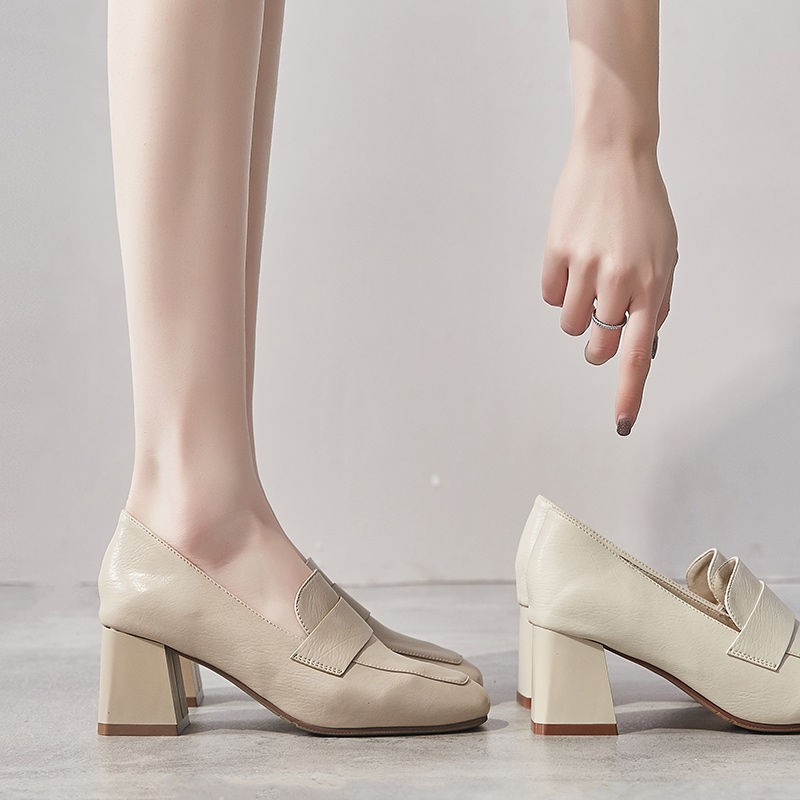 Giày cao gót bằng da gót vuông kiểu dáng thời trang cho nữ 2020