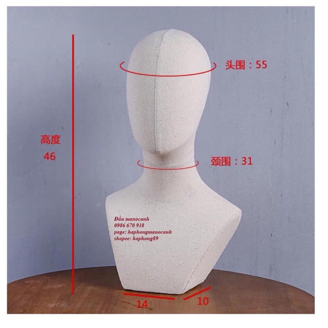 Đầu manocanh vải để bàn, đầu manocanh đội mũ, treo khăn, tóc, dây chuyền