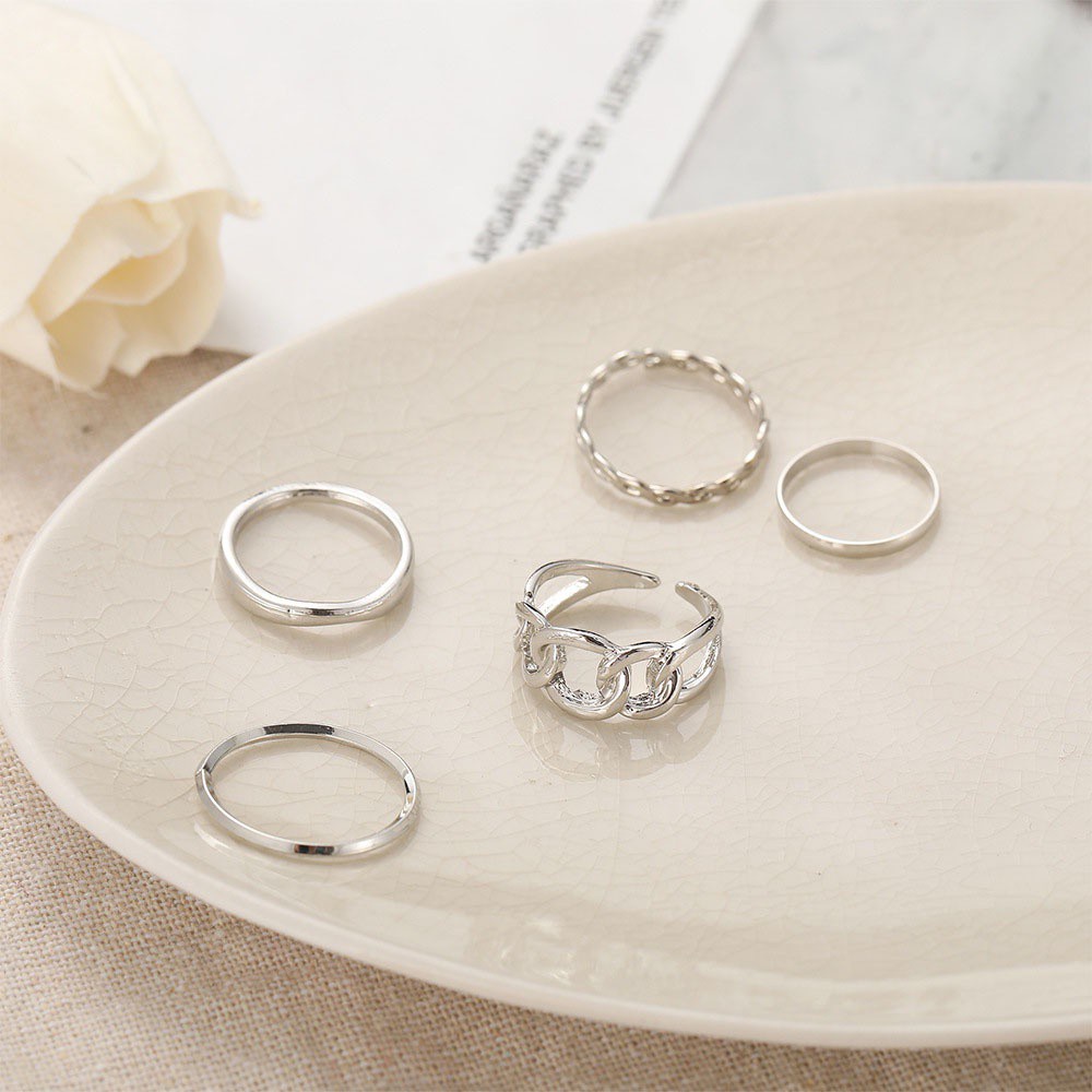 Bộ 5 Nhẫn Hợp Kim Nhiều Màu Sắc Thời Trang