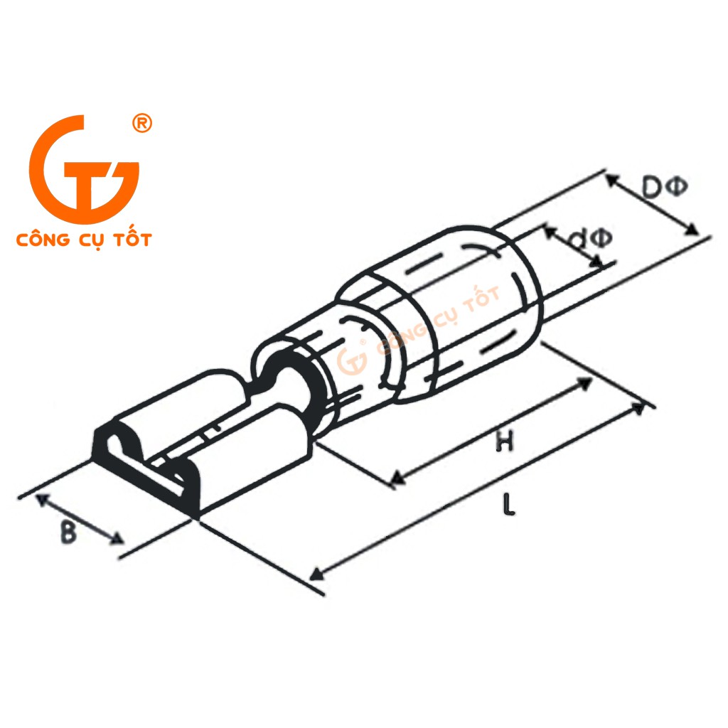 Túi 100 đầu cos ghim capa cái FDD 1.25-250 bọc nhựa xanh