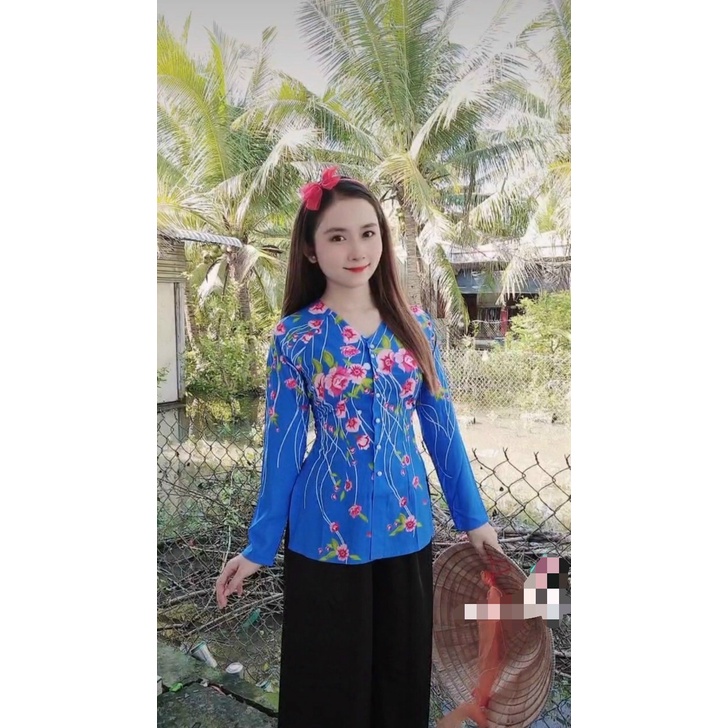 SET BÀ BA LỤA IN HOA ĐÀO XINH