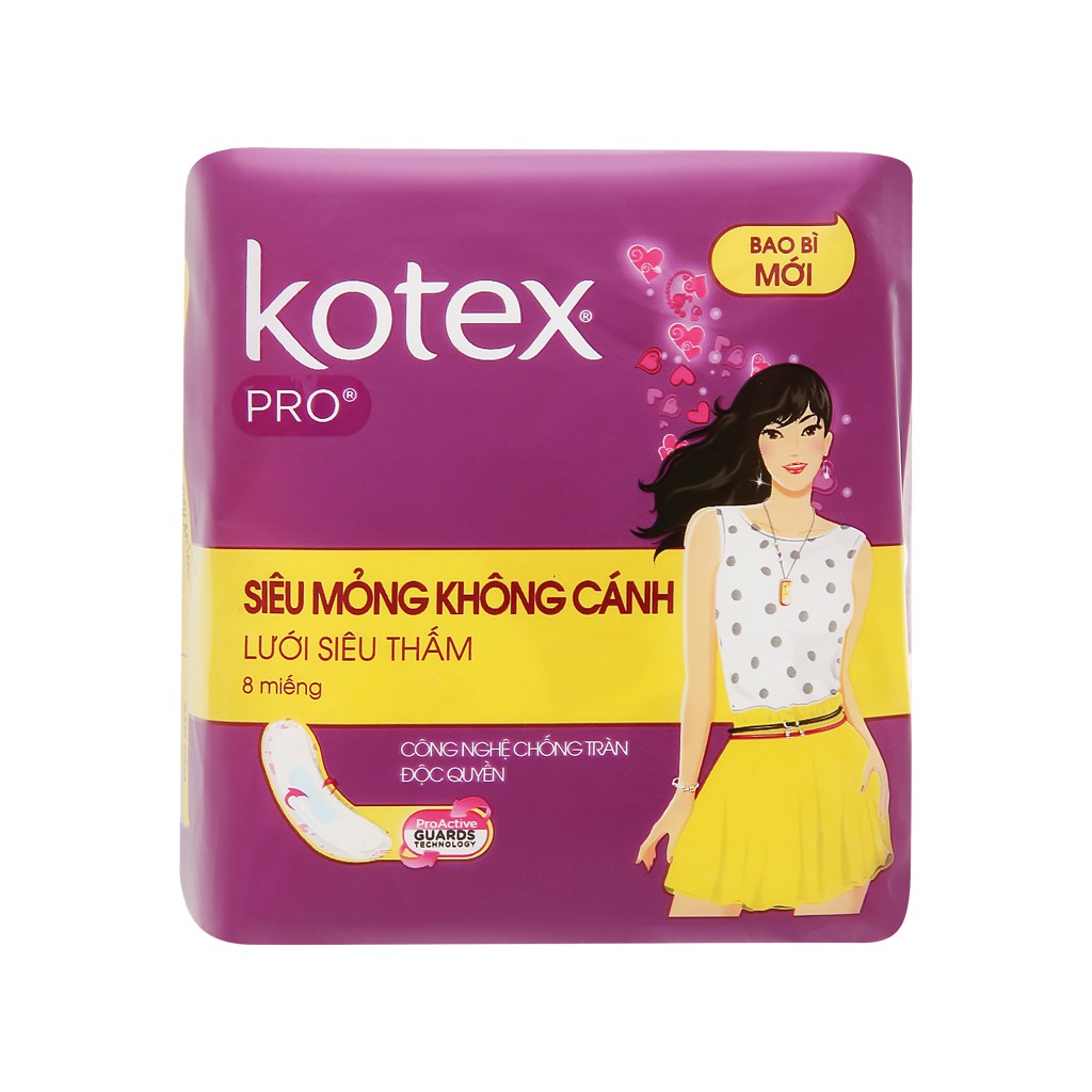 Băng vệ sinh Kotex Pro siêu mỏng không cánh 8 miếng