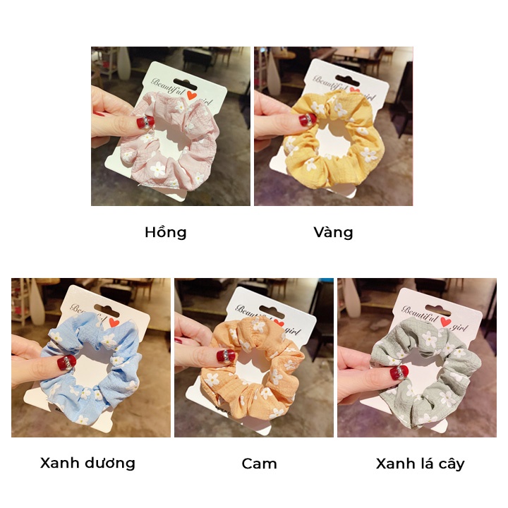 Dây Buộc Tóc Scrunchies Vải Hoa Cúc Hàn Quốc Cho Nữ