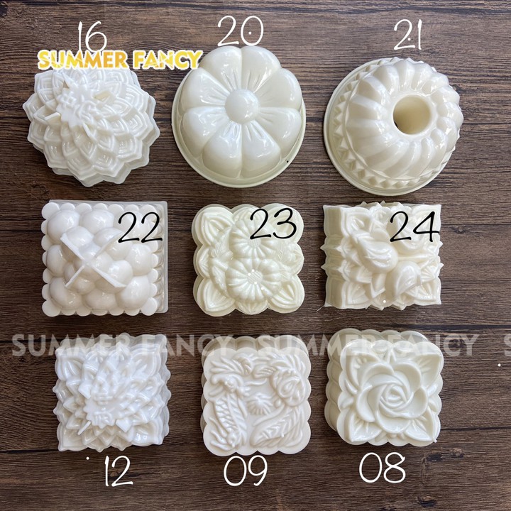 (35 mẫu) Khuôn Rau Câu Trung Thu TRẮNG Doremon , Doraemi , Hoa hồng tròn - vuông 9cm Phúc Lộc Tài Thọ, Hỷ - Moon cake