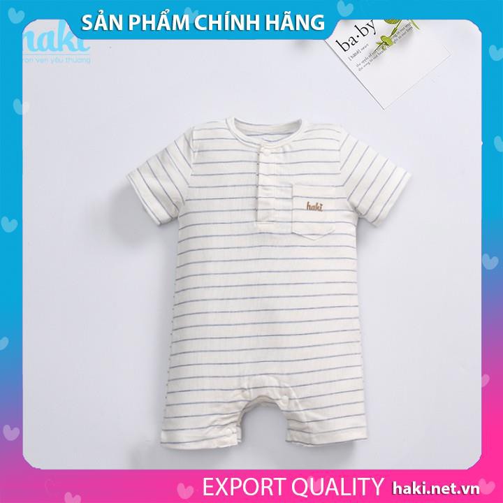 Bộ body đùi kẻ cổ trụ vải sợi tre cho bé sơ sinh chính hãng HAKI BB033