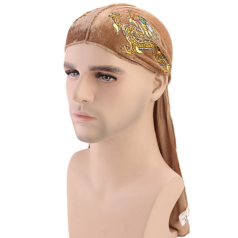 Mũ Turban Nhung Thêu Hình Rồng Phong Cách Trung Hoa